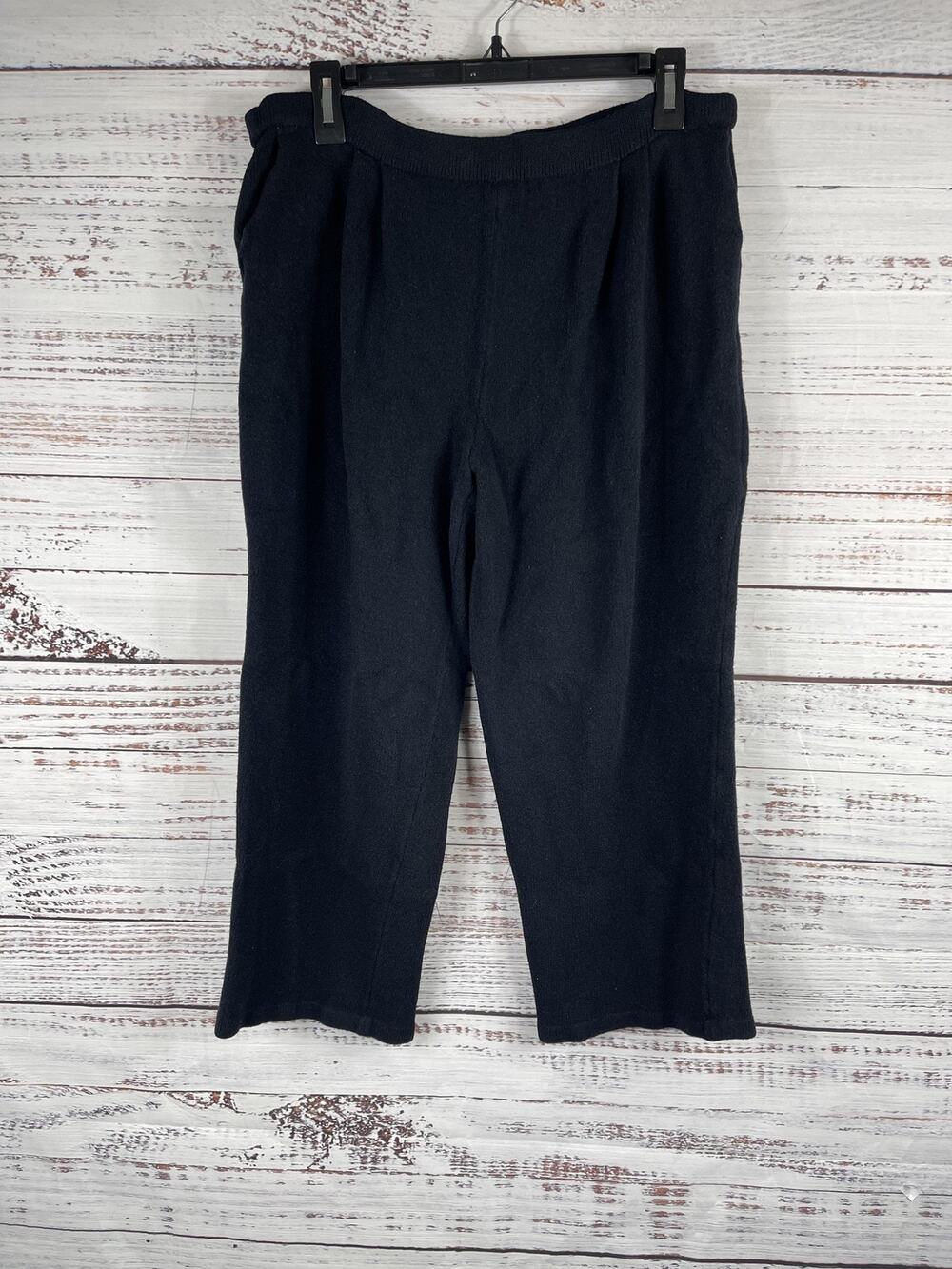 St John Basics Pants Women's 14 Black Knit Elastic Waist Crop Trousers Classic